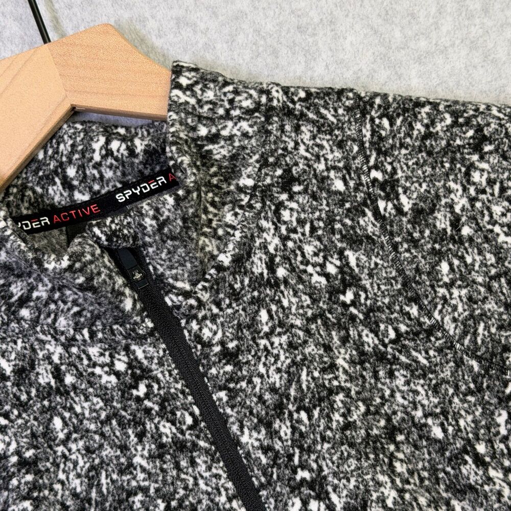 Spyder Active Fleece Pullover L 1/4 Zip Jacket Black White Stretch